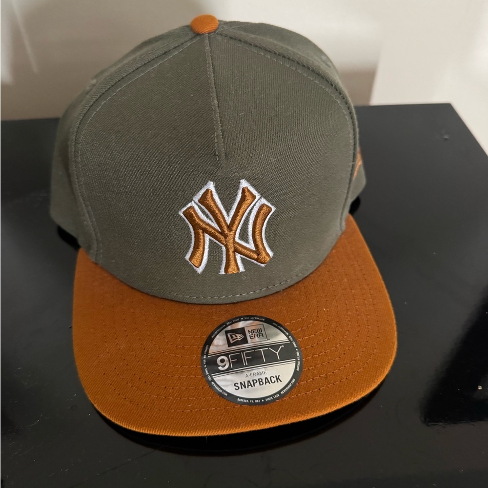 New Era Two-Tone NY Snapback Hat in Olive and Rust